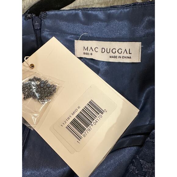 Mac Duggal Floral Waist Long Sleeve Dress Navy Size 6 NWT 112181 Elegant MOB - Picture 9 of 16